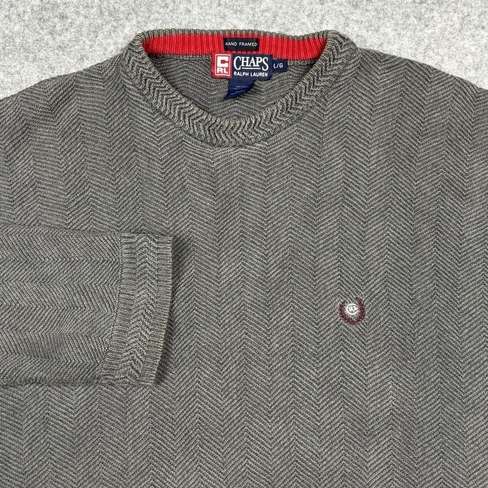 Vintage Chaps Ralph Lauren‎ Hand Framed Cable Knit Sweater Men's Large Gray